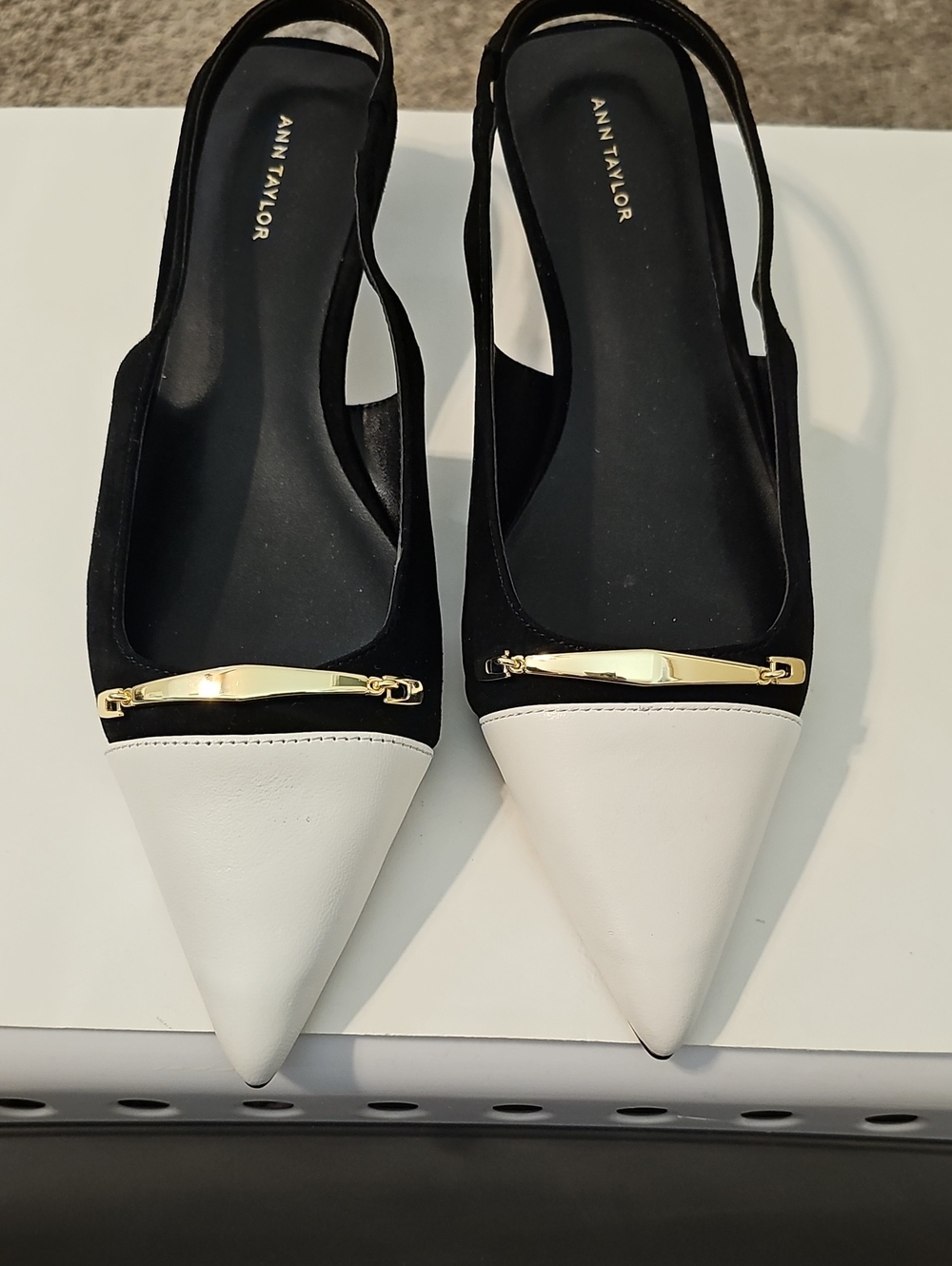 NWOT Ann Taylor Black & White Pointed Toe Slingback Kitten Heels